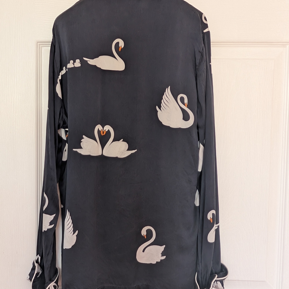 Olivia von Halle Lila Duet Swan Silk Pajama Set With Robe, Navy, SZ S/OS - Picture 5 of 16